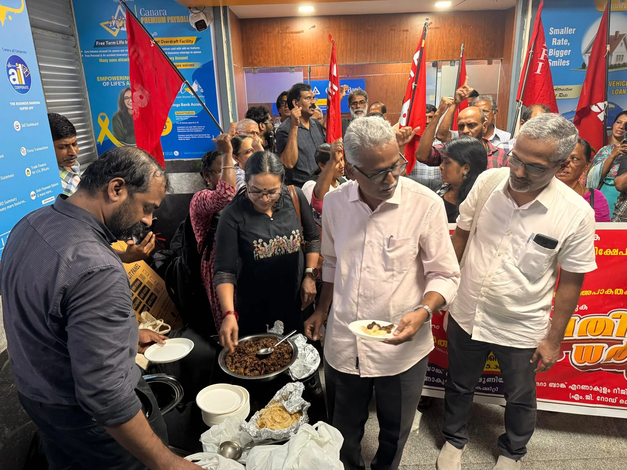 Canara Bank Employees protest against Beef Ban in Kerala