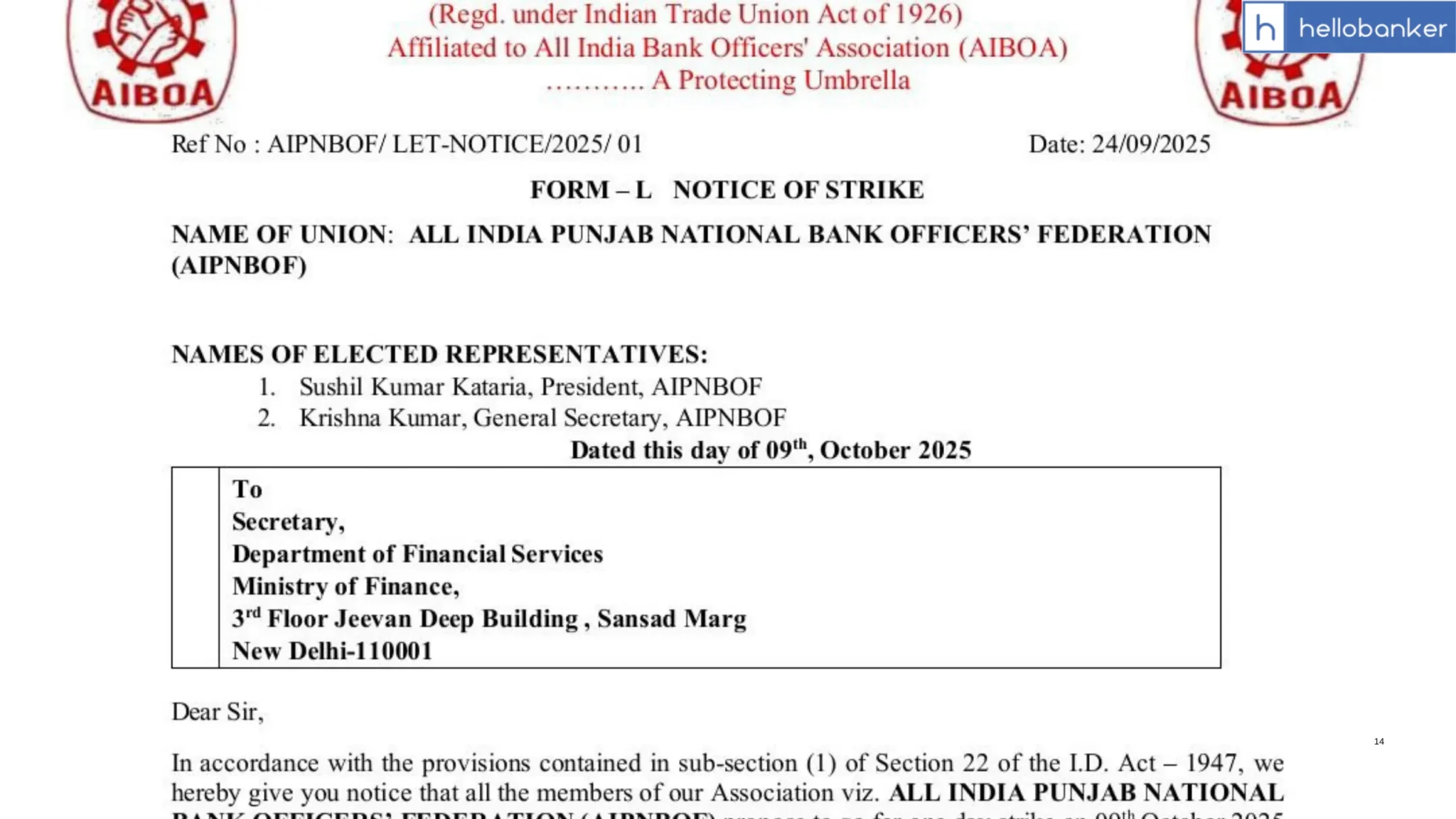 AIPNBOF announces Strike over 5 Day Banking
