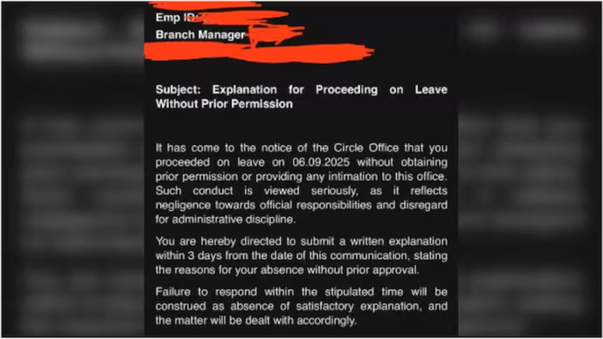 Government Bank Employee gets Explanation Call for Taking One Day Sick Leave