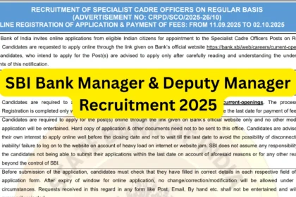 SBI Vacancy Released for Manager and Deputy Manager Posts, Apply Online