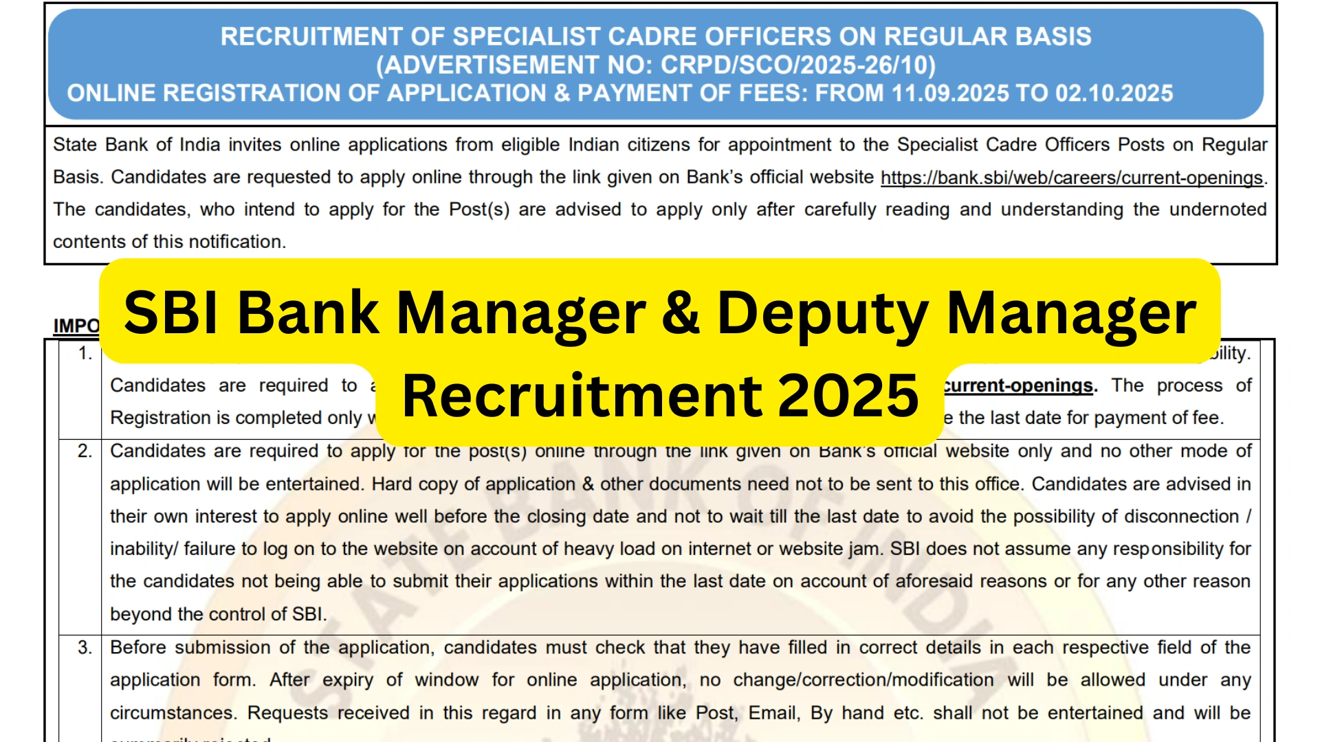 SBI Vacancy Released for Manager and Deputy Manager Posts, Apply Online
